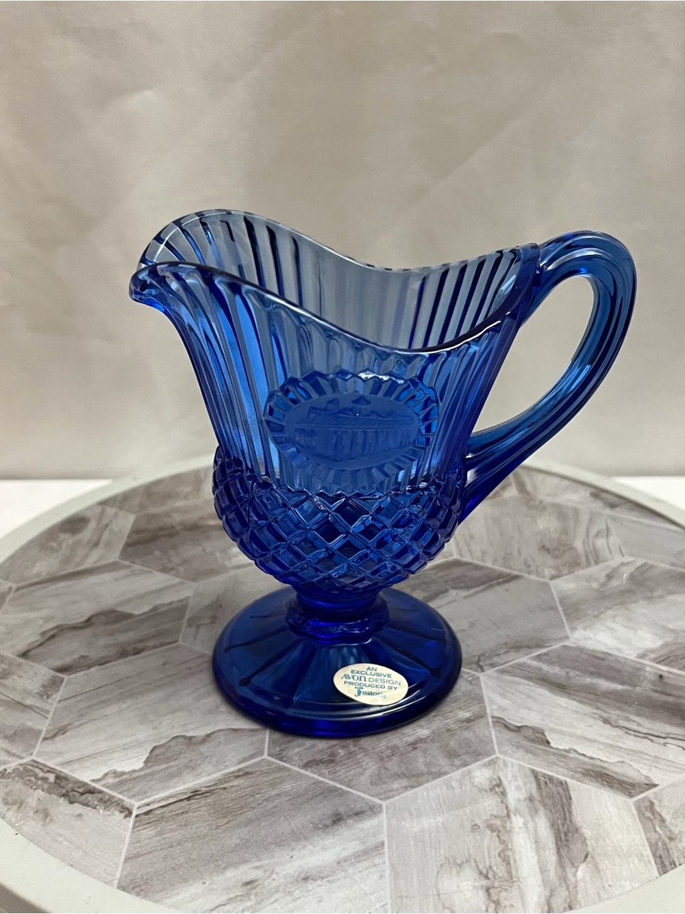 Vintage Avon Fostoria Cobalt Blue Glass George Washington Creamer Pitcher